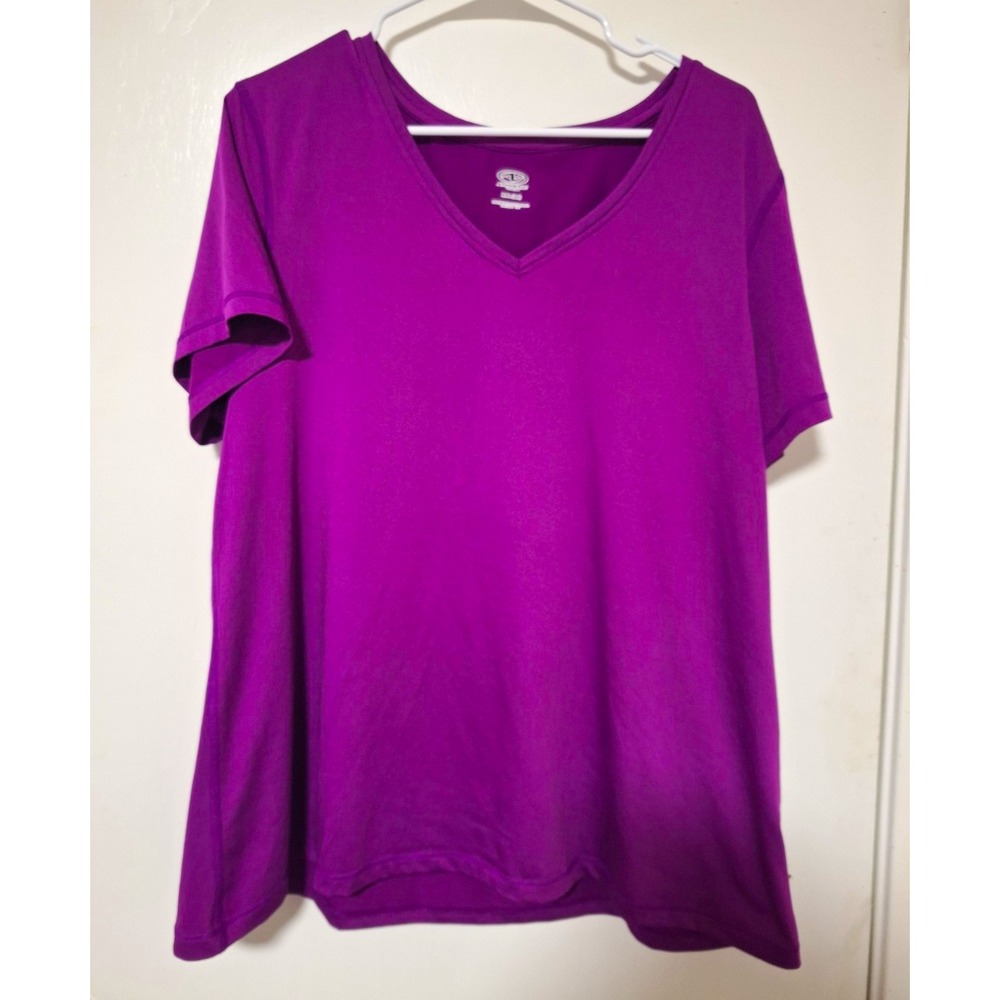 Athletic Works Women V-Neck Short Sleeve Activewear T-Shirt Purple Stretch 2XL